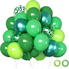 Green Balloons, 50pcs 12 Inch Different Shades Dark Green Emerald Green Lime Green Metallic Green Latex Balloons for Patrick's Day Green Jungle Forest Themed Birthday Party Decoration
