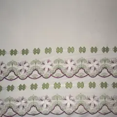 1 Yard Plumeria Flower Embroidered Double Border Fabric, 100% Polyester 56 Inches Width White