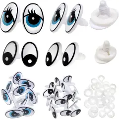 60 Set Plastic Safety Eyes Black and Blue Craft Eyes 13 x 19 mm 17 x 25 mm