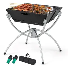 3-in-1 Stainless Steel Campfire Grill with Carry Bag Silver