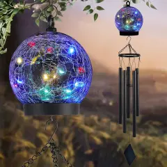 Garden Wind Chimes Outdoor, Solar Hanging Glass Ball Wind Chimes with 15 Twinkling LEDs
