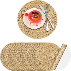 100 Pcs Disposable Printed Woven Paper Placemats Bulk 11 Inch Round Wicker Printed Chargers Place Mat Farmhouse Braided Rattan Tablemats