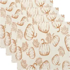 Set of 4 Orange Pumpkin Maple Leaf Fall Placemats - 12x18 Inches