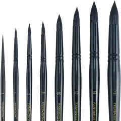 8pcs Round Watercolor Paint Brush Set Goat Hair for Watercolors,Acrylics,Inks,Gouache,Oil and Tempera Black Color