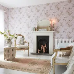 Rachel Ashwell Bird Chinoiserie Pink Gold Wallpaper