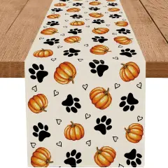 Fall Table Runner Pumpkin Dog Paw Seasonal Autumn Burlap-13x72 Inch