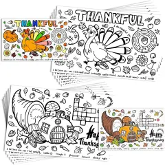 Fall Thanksgiving Coloring Placemats for Kids - 12 SHEETS
