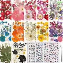 500 PCS Dried Flowers Butterfly Stickers