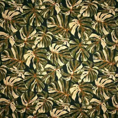 1 Yard All-over Multicolor Monstera Leaves 100% Cotton Fabric Light Barkcloth, 45" Width Pine Green
