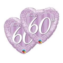 Happy 60th Damask Heart 18 Inch Foil Mylar Balloon