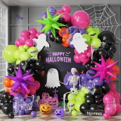 Fluorescent Explosion Star Foil Balloons(Black Hot Pink Green Purple)