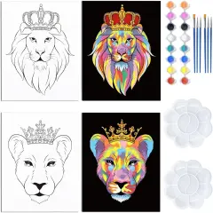 Canvas Painting Kit, 2 Pack 8x10Inch Pre Drawn Stretched Canvas Painting for Adults Lion King