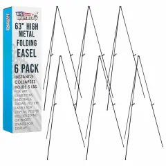 63" High Metal Folding Display Easel (6 Pack) - Adjustable Height, Instantly Collapses, Holds 5 lbs - Portable Art Easel Stand - For Sign, Poster, Canvas, Painting, Picture Display