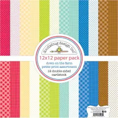 Doodlebug Petite Prints Double-Sided Cardstock 12"X12" 12/Pk-Down On The Farm, 12 Designs/1 Each