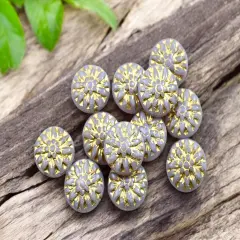 *12* 15mm Gold Washed Lilac Opaline Dahlia Flower Coin Beads