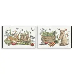 Stupell Industries Rabbit Vegetable Garden Party 2 pc Framed Giclee Wall Art Set Design by Leslie Trimbach