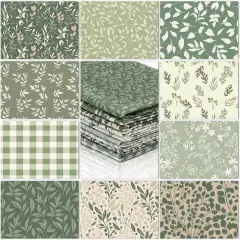 10 Pcs Sage Green Floral Quilting Fabric - 18 x 22 Inch