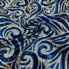 1 Yard Foil Flame Spandex Fabric Holographic Lame Print Stretch Polyester Blend 58-60 inches width Dark Royal Blu Holo