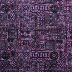1 Yard Traditional Polynesian Tapa Design Polyester Fabric, 60 Inches Width Purple