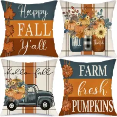 Fall Striped Mason Jar Pumpkin Throw Pillow Covers