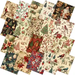 60 Pcs 10 x 10 Inch Vintage Christmas Quilting Fabric Rustic Christmas Fat