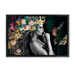 Stupell Industries Woman with Tropical Flowers Framed Floater Canvas Wall Art Design by Reinders