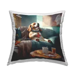 Happy Relaxing Dog Design by Jim Baldwin Outdoor Printed Pillow 