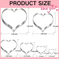 Heart Cookie Cutter Set 6 Pieces Fondant Biscuit Cutters Valentines Day