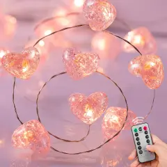 Valentine&rsquo;s Day Fairy String Lights - 10.5 ft 30 LED Pink Heart Battery Operated Fairy Lights with Timer and Remote, Twinkle Heart Lights for Wedding DIY Indoor Christmas Gift Valentine's Day