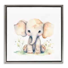 Stupell Industries Sitting Baby Elephant Framed Floater Canvas Wall Art Design by Andrea Haase