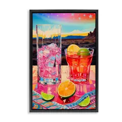 Stupell Industries Cocktails at Sunset View Framed Floater Canvas Wall Art Design by Jess Stempel