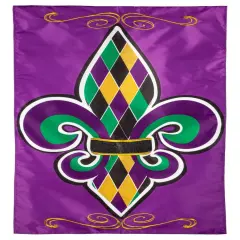 Fleur de Lis Mardi Gras Banner 2 Sided Applique Flag