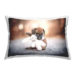Puppy with Stuffed Bunny Design by Natalie Grosse Throw Pillow 