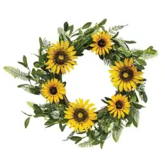 Yellow Green Brown Twig Black Eyed Susan Wreath 16-20 Inch for Door Wall and Mantel Decoration