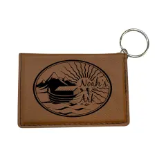Keychain ID Holder Wallet - Noahs Ark - Leather Rawhide/Black