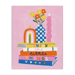 Stupell Industries Enjoy Little Things Bookstack Canvas Wall Art Design by Lisa Barlow
