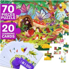 70 Pcs Search and Find Riddle Puzzles with Cards for Kids | Bugs