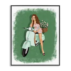 Stupell Industries Laughing Girl on Scooter Framed Giclee Wall Art Design by Saba Rauf