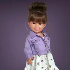 Kennedy Smiles Doll with Brown Hair & Brown Eyes &ndash; Lavender Dress, Denim Jacket & Sunny Day Hat