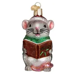 Old World Christmas 4.0 Inch Grey Caroling Mouse Christmas Tree Ornament , Christmas Decor Not Creature Stirring Gray