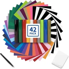 42 Pack 12"x10" Iron On Vinyl Sheets for Cricut/Silhouette with 13 Vibrant Colors