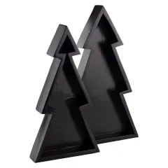 Wooden Christmas Tree Trays 2ct Nested Rustic Farmhouse Decor Black
