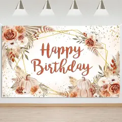 Pumpkin Birthday Banner Backdrop Boho Pumpkins Fall Floral
