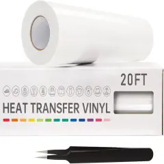 Heat Transfer Vinyl-12&rdquo; x 20ft White Iron on Vinyl Roll for Shirts