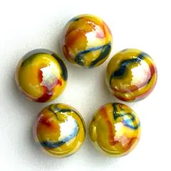 Lot of 5 TROPICANA Yellow/Red Glass Marbles 25mm (1 inch) shooter