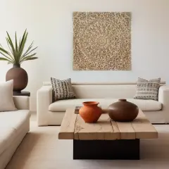 Wooden Floral Hand Carved Mandala Square Wall Decor - 48" x 48"