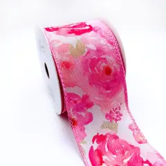 Designer&rsquo;s Shop WR 63-5201 Spring Summer Pink Wild Rose floral wired edge ribbons (2.5" x 10 yards)
