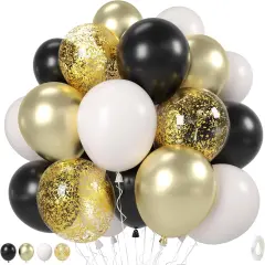 Black and Gold Balloons, 12 Inch 35PCS Black and White Balloons with Metallic Gold Latex Balloon