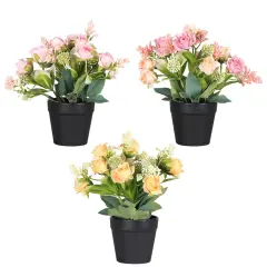 Small Fake Plants 3 Packs - Artificial Rose Potted Flower Plants for Home, Farmhouse, Outdoor, Office, Shelf, and Bathroom Decor