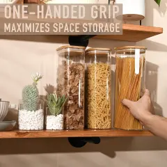 71oz Rectangle Airtight Glass Storage Containers with Bamboo Lids (Set of 3), Square Food Storage Jar, Pantry Organizers for Sugar, Flour, Spaghetti and Coffee beans (&lrm;with Black Lable)